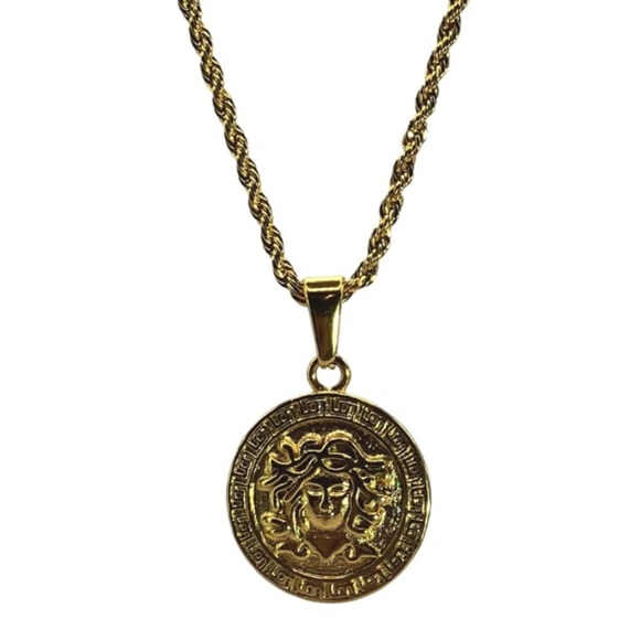 18k Vermeil Goddess Medusa Pendant Necklace! Versace Vibes! - Picture 1 of 5